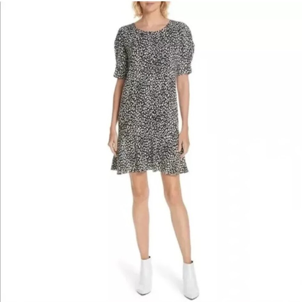 JOIE Angeni Dress, Black White Leopard Cheetah Print Puff Sleeve Casual Boho, S - Picture 2 of 16